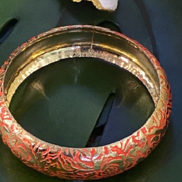 Enamel Orange and Gold Metal Bracelet NWOT Jewelry Bangle Bracelet Summer Style - Picture 5 of 14